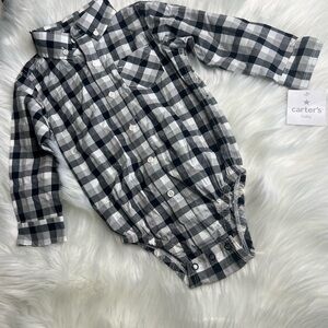 NWT Carter's Black and White Plaid Button Up Onezie Size 24 Months